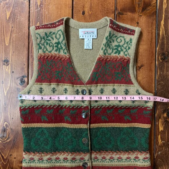 Talbots Petites Vintage 100% Wool Women's Holiday Christmas Sweater Vest - Picture 15 of 16